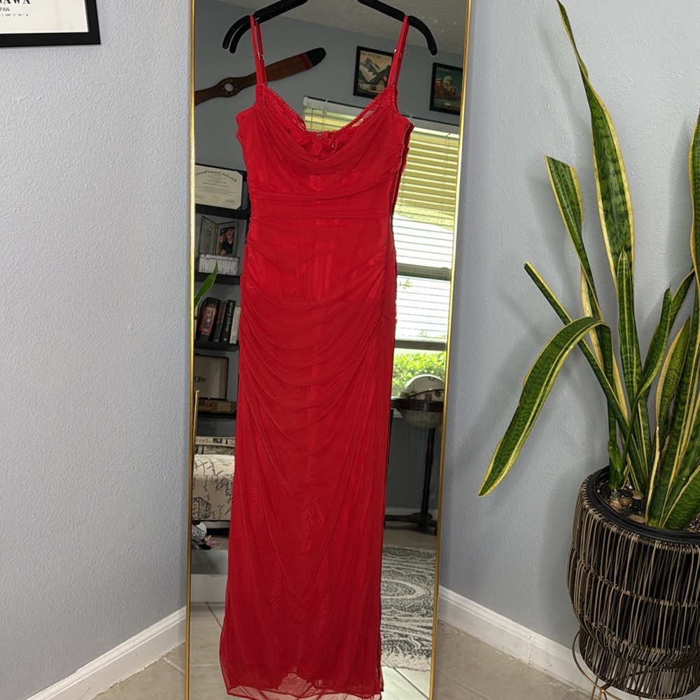 HOUSE OF CB 'Nalini' Holly Red Mesh Corset Maxi Dress NWOT - Picture 7 of 10